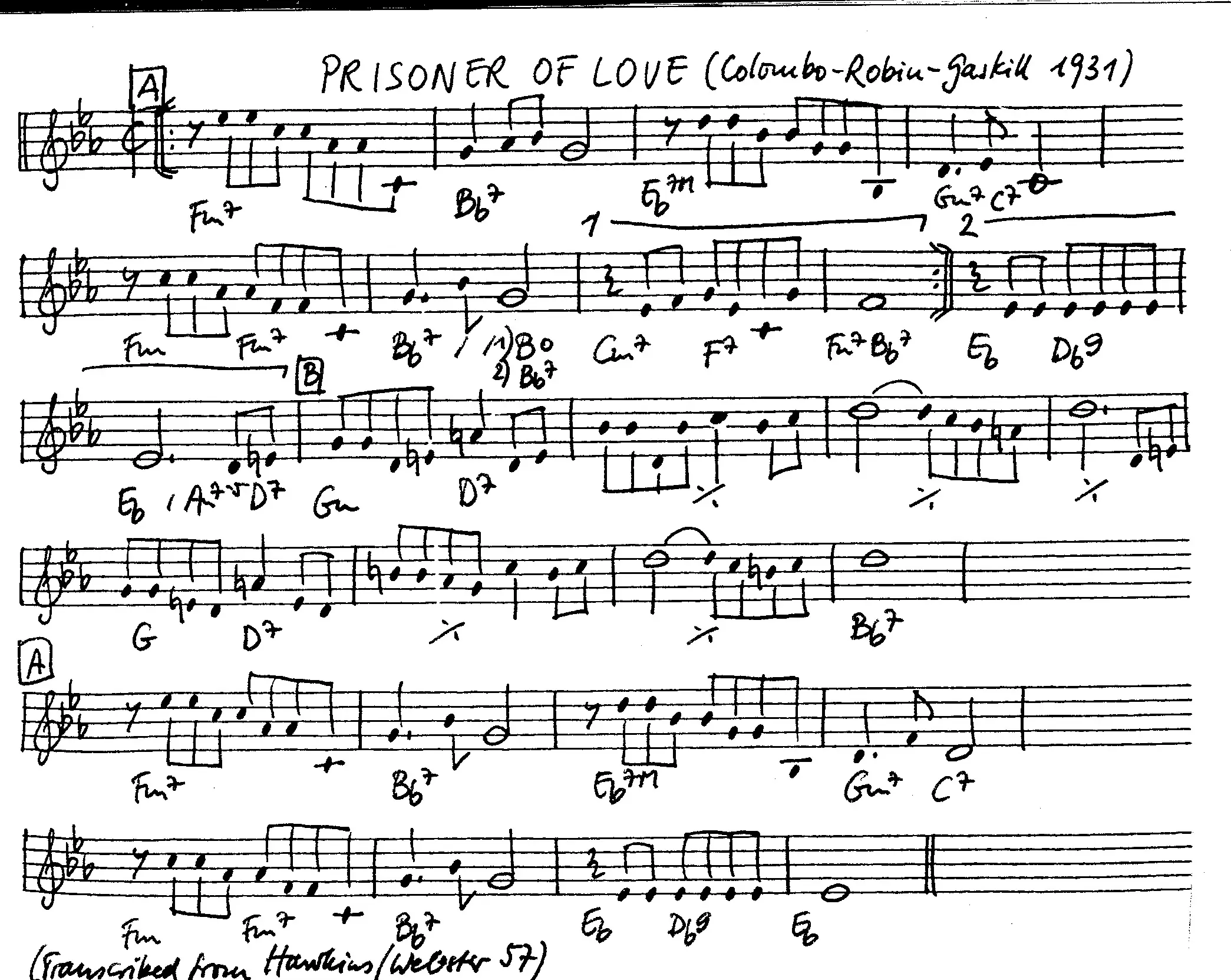 prisoner of love free jazz leadsheet - Courtesy of the Jungle Jazz Band